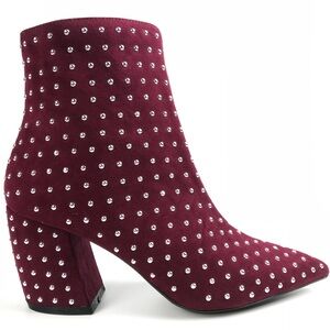 Qupid Studded Faux Suede Ankle Booties